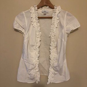 Ann Taylor Loft White Ruffle Blouse